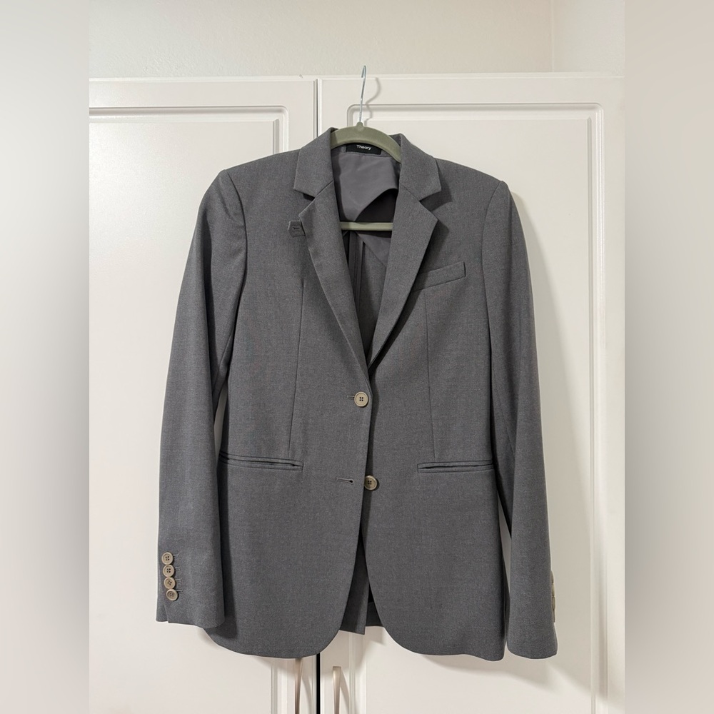 Theory Grey Wool Tailored Blazer Size 00